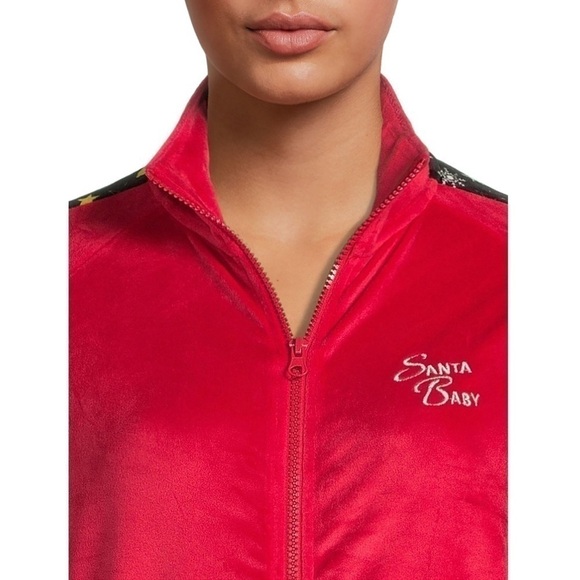 Cat Print Velour Christmas Track Suit NWT 3X Red Sequin Jacket Pants Full Zip - Picture 4 of 12